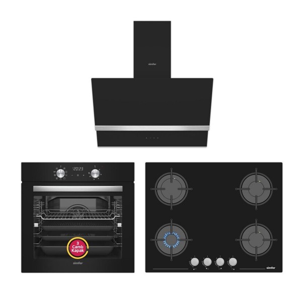 Simfer 10 Fonksiyon Airfry Siyah Digital Ankastre Set (8215 Fırın + 3500 Ocak + 8738 Davlumbaz)